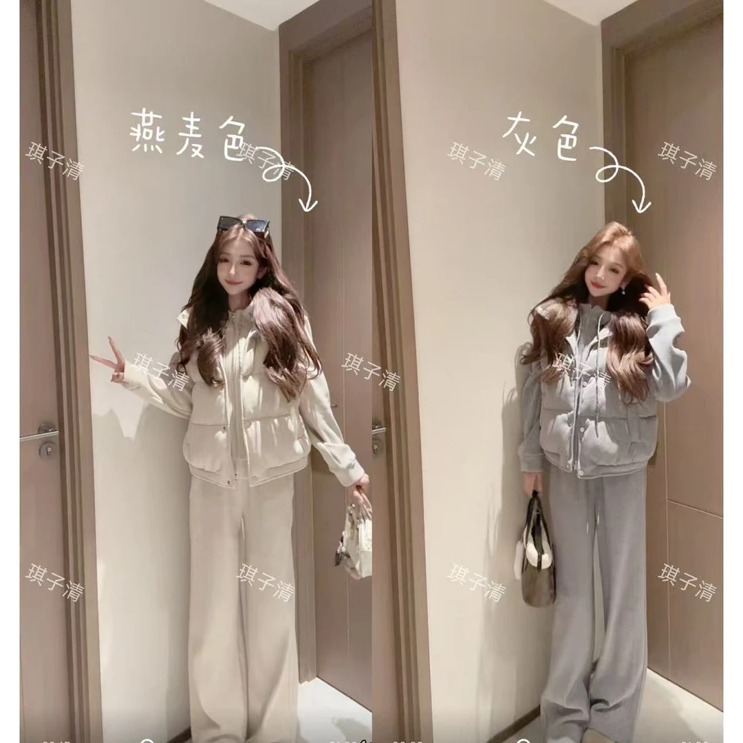 2025冬季新品加绒加厚休闲套装减龄百搭马甲连帽卫衣三件套