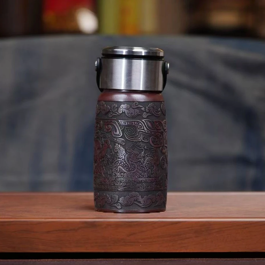 宜兴全手工原矿正宗茶具石红四大神兽创意设计高端自用紫砂车载杯