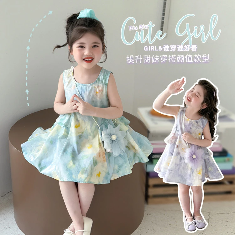 女童连衣裙夏季2025新款洋气儿童背心裙子宝宝公主裙周岁礼服夏装