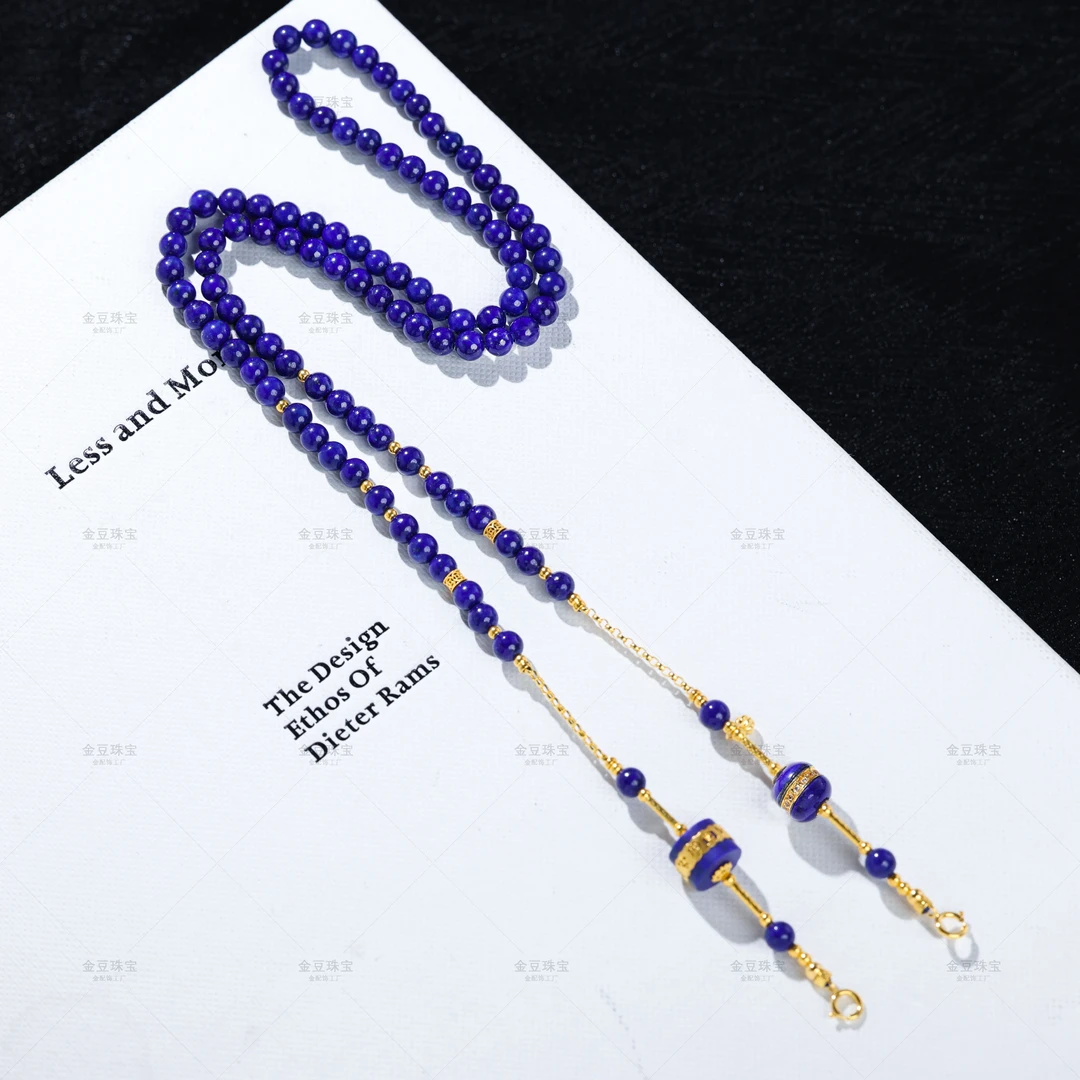 【金豆VIP】仲夏之梦||18K金豪镶六字真言青金石毛衣链万能百搭链F