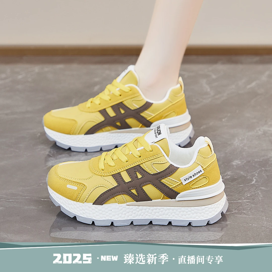 秋季休闲鞋女2025新款时尚百搭运动跑步鞋舒适透气厚底女鞋