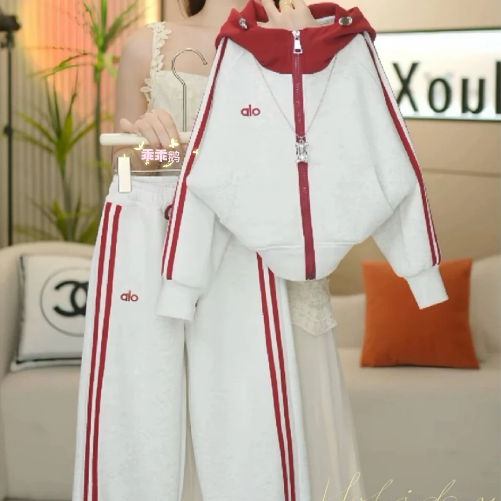 外套套装卫衣女童运动时尚休闲连帽儿童春秋白色春季大童秋冬撞色