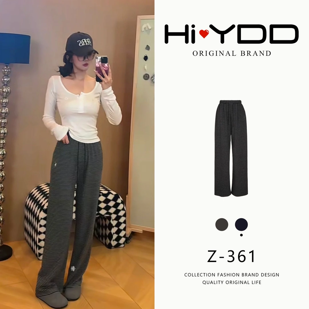 YDD•「Z-361」秋款高腰休闲慵懒风条纹阔腿裤显瘦直筒裤子MM-8082