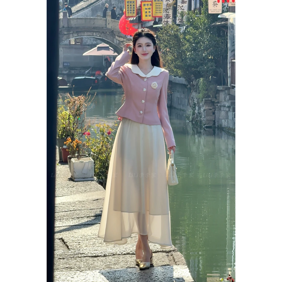 【春日来信】LiLi春季法式设计款外套纱裙套装XMZH5817