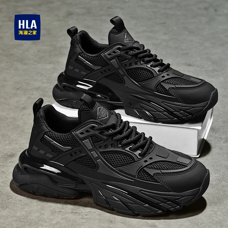 海澜之家男鞋秋季运动休闲跑步黑色大码爆款增高软底减震老爹潮鞋