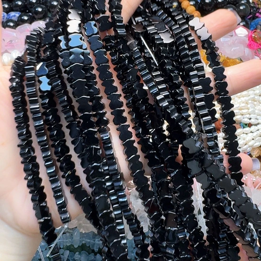 玛瑙/玉髓未镶嵌珠宝半成品一条6m黑玛瑙小熊