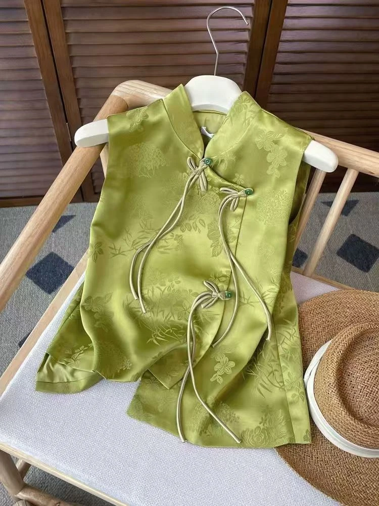 新中式马夹2025夏季新款复古无袖上衣休闲百搭提花国风马甲衣服