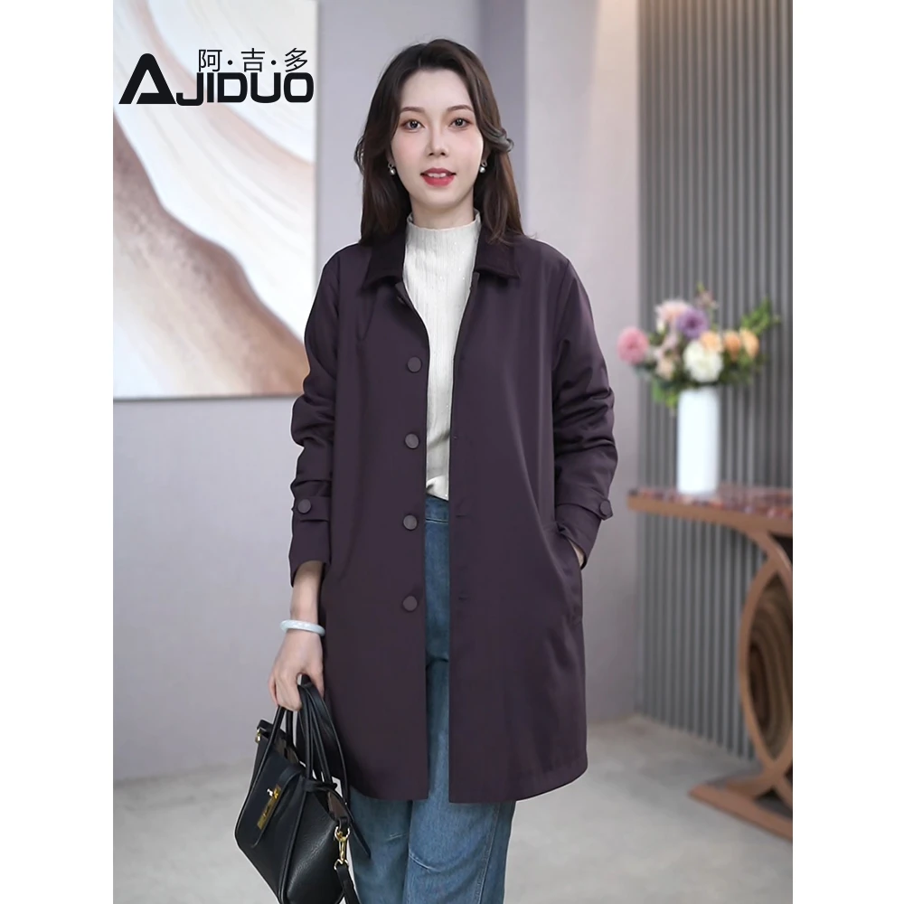 紫色气质翻领中长款棉服外套女2025秋冬新款百搭收腰显瘦保暖大衣