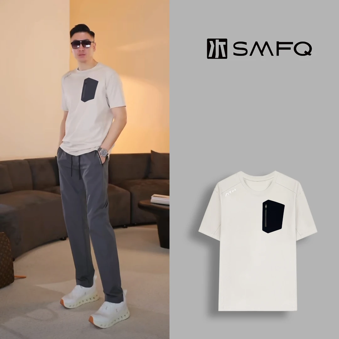 水木夫妻【男款】“山系风”凉感莫代尔户外运动口袋T恤上衣LG0019