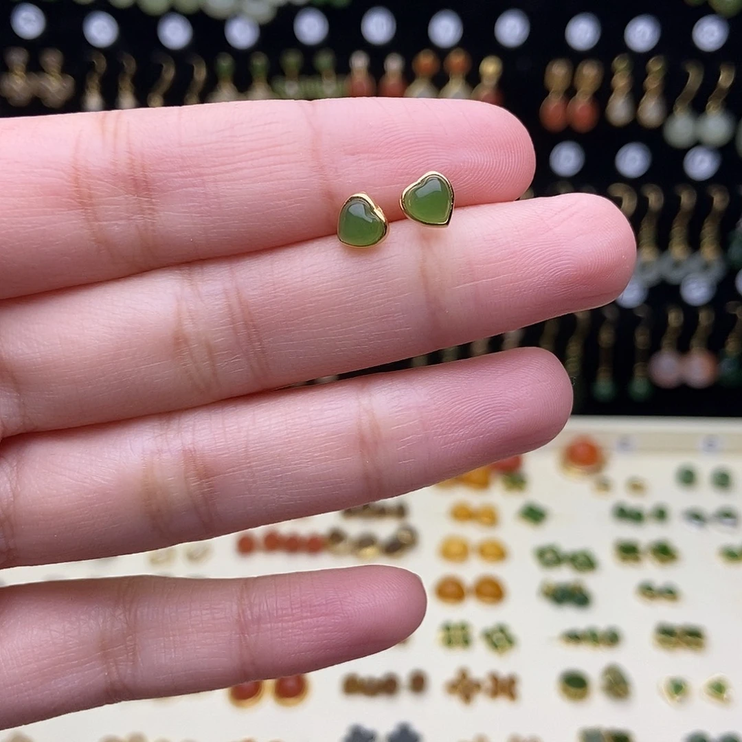 和田玉银S925镶嵌耳饰