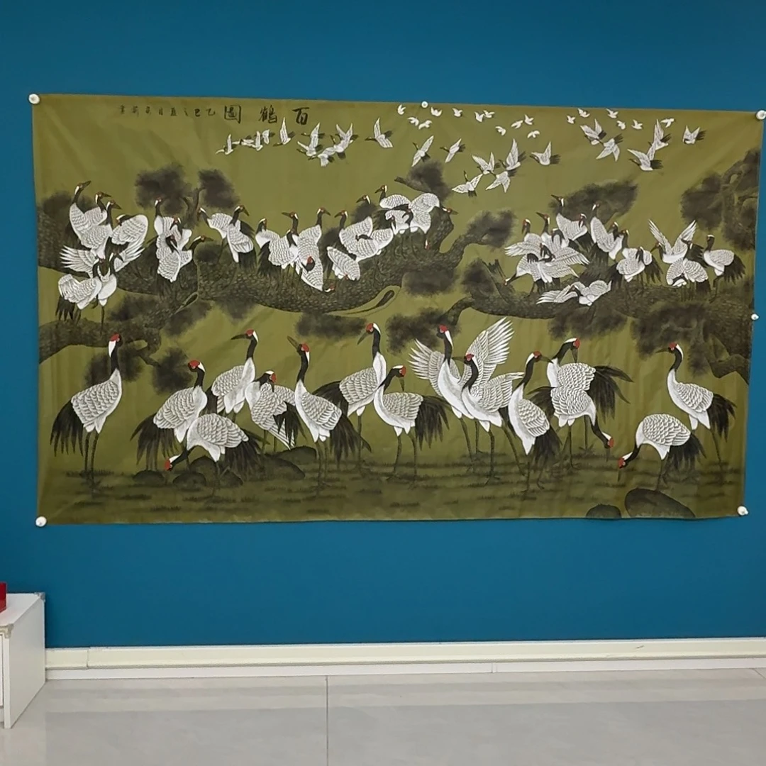 国画百鹤图八尺丝绢作品