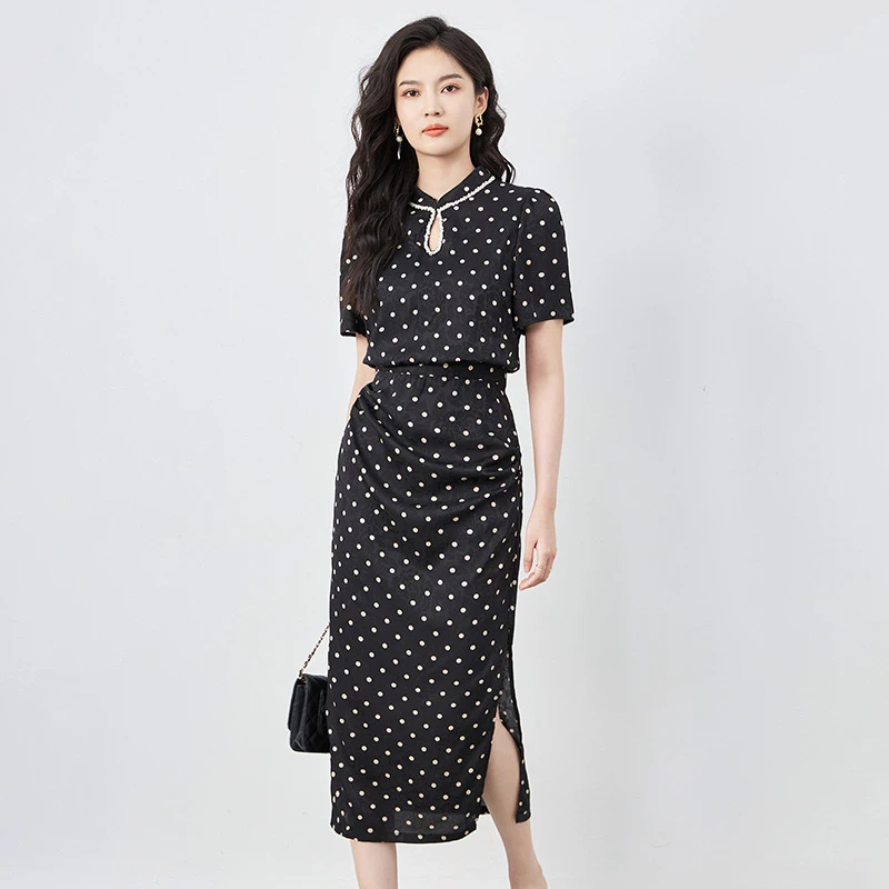 -深圳南油法式气质时髦女人味收腰显瘦波点连衣裙子女装夏