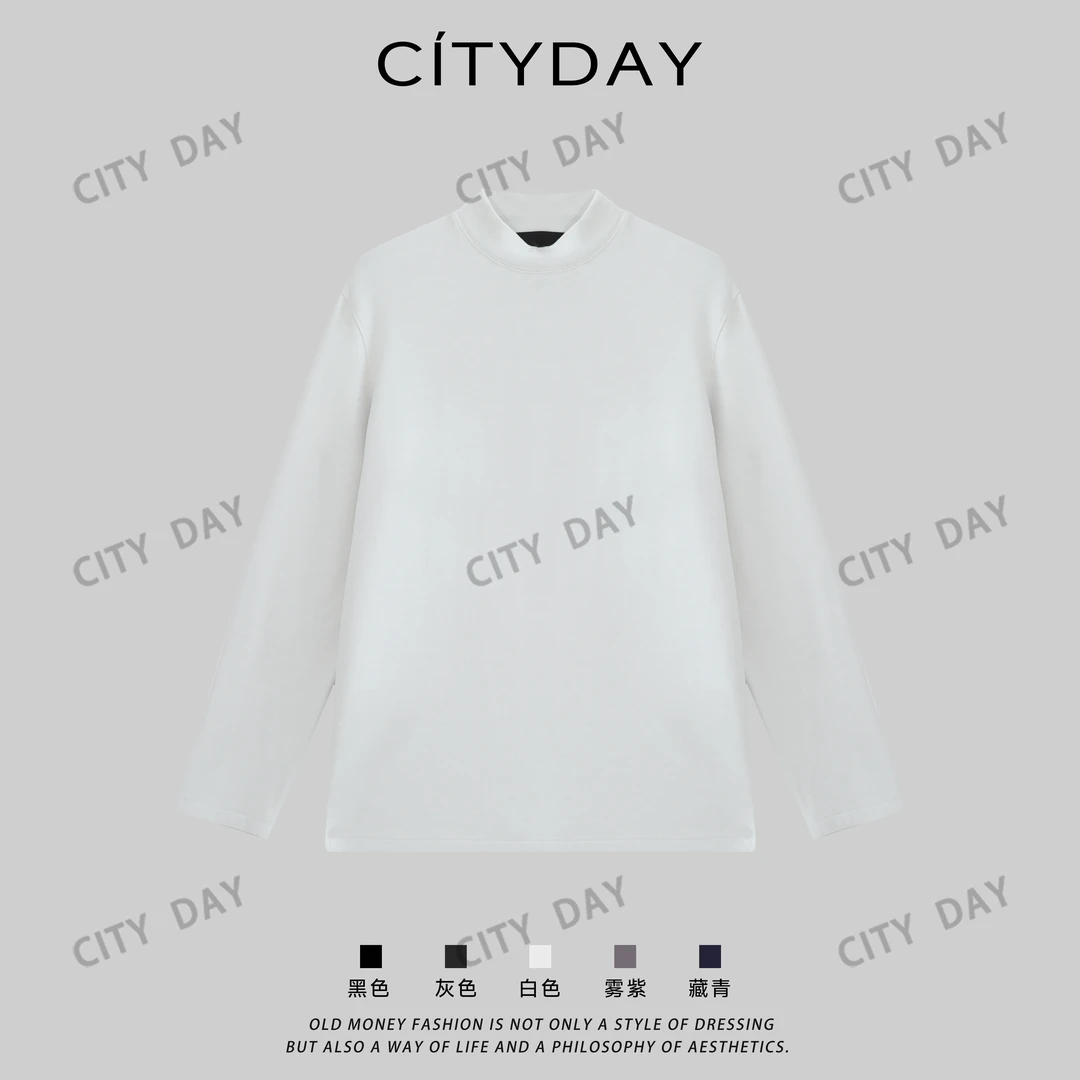CityDay【楠哥】305g定织桑蚕丝羊毛混纺温控小高领内搭T恤 124