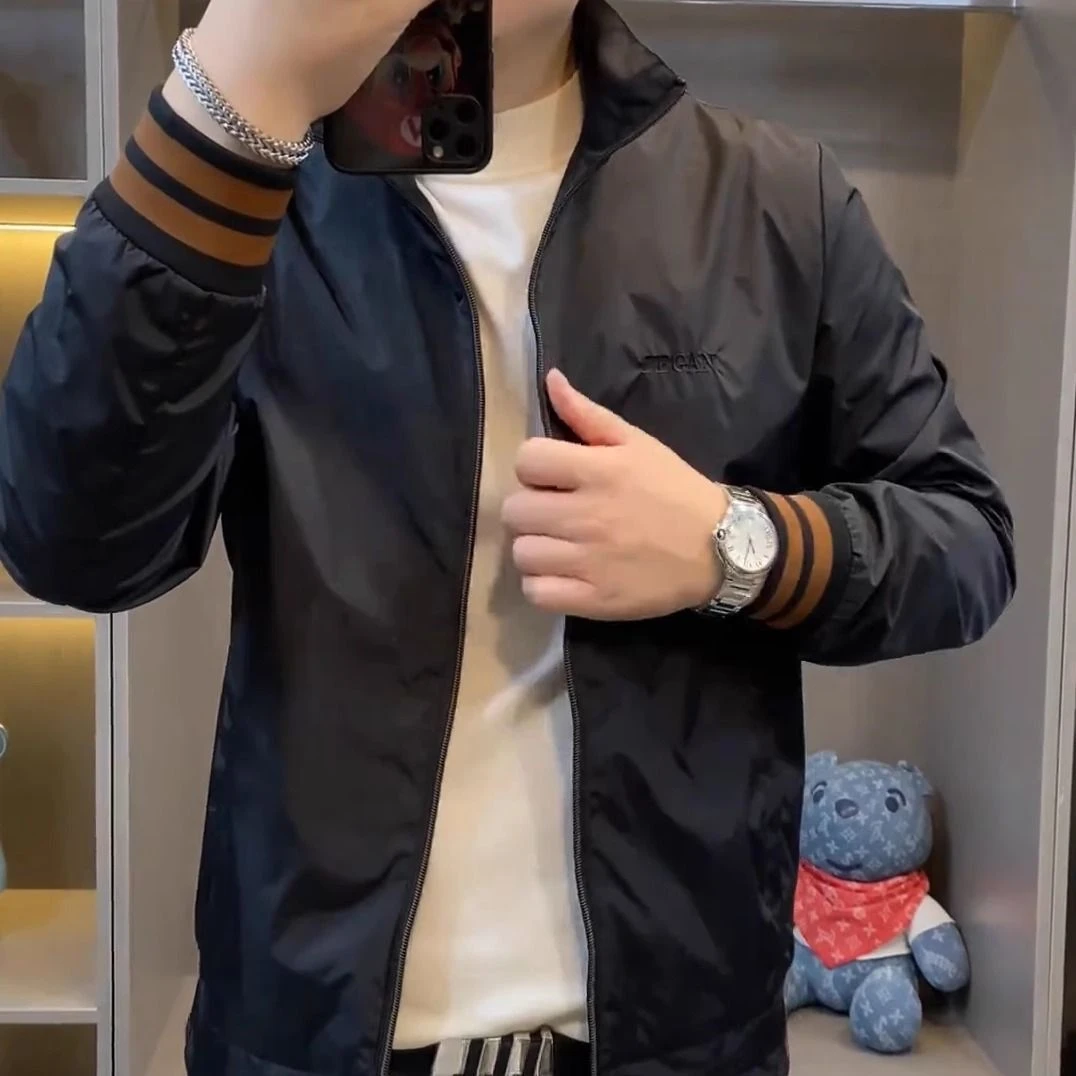 2024秋季新品男士轻奢休闲立领夹克外套高级感时尚百搭潮流气质帅