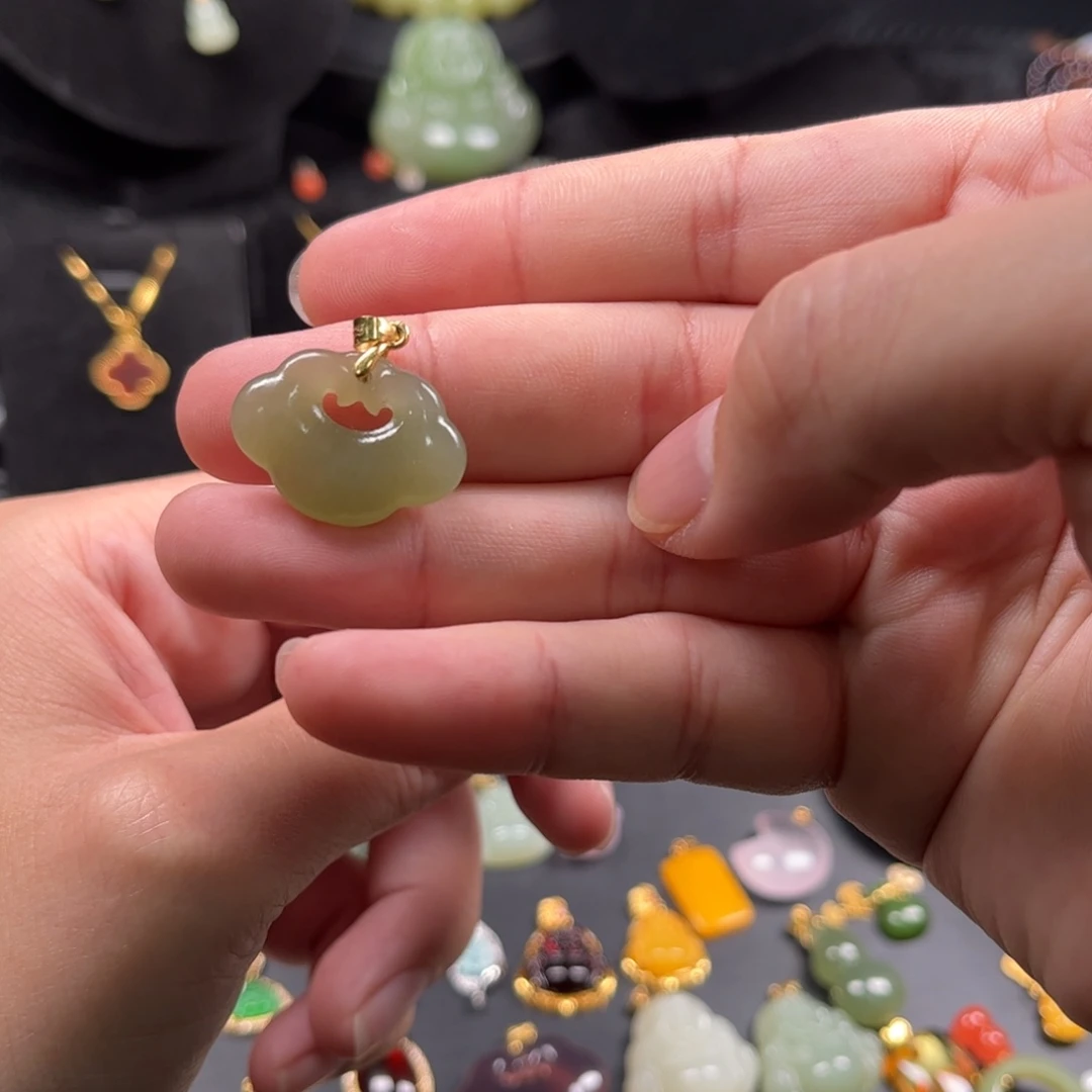 和田玉颈饰银S925镶嵌