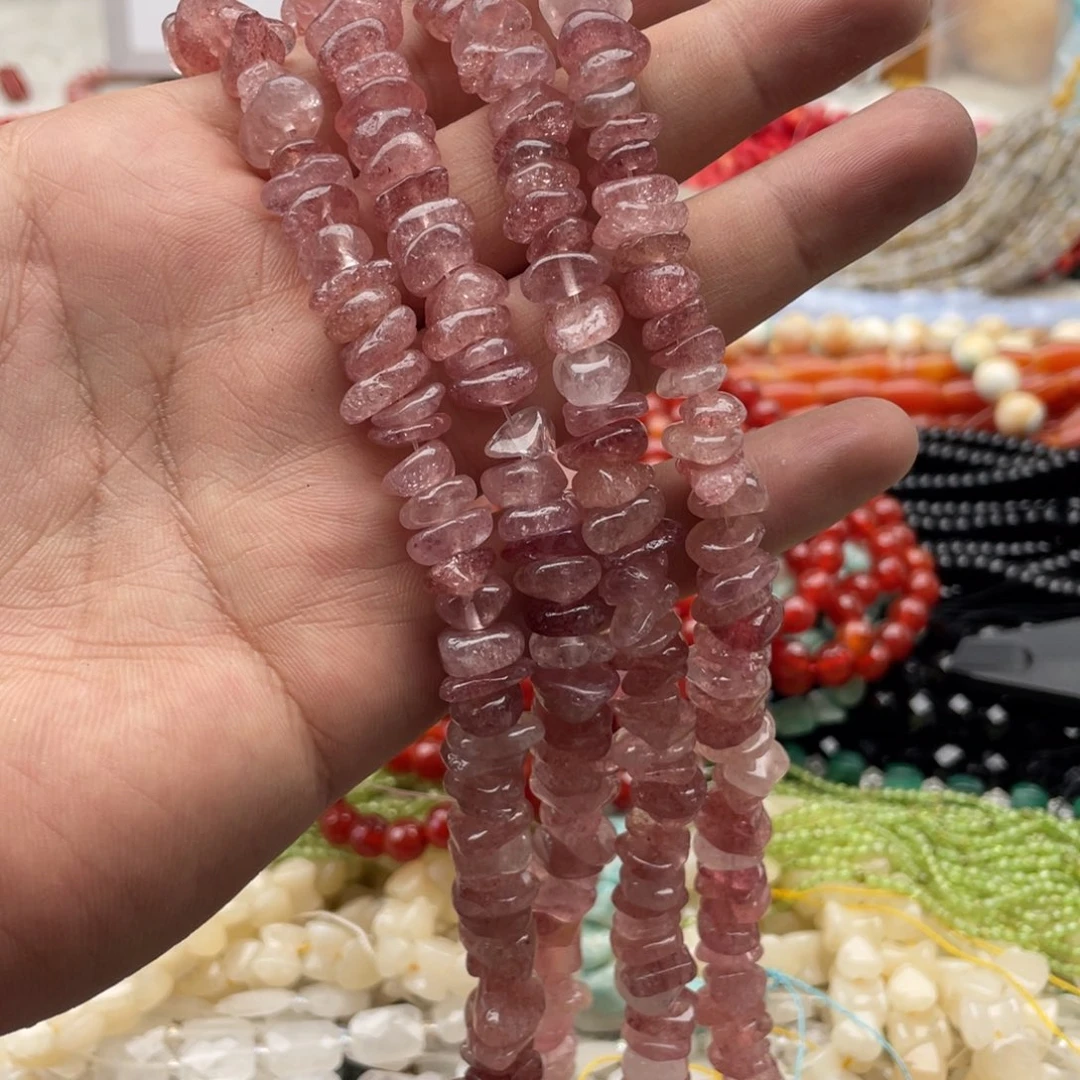 玛瑙/玉髓未镶嵌珠宝半成品一条装卡9+mm草莓晶异形珠