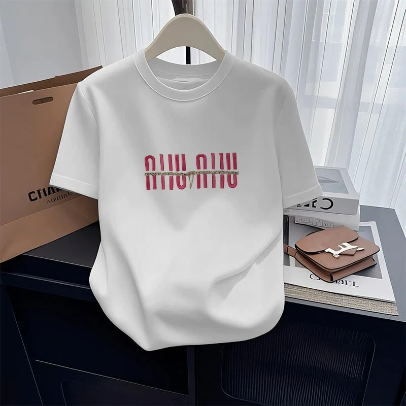 2025新款正肩磨毛短袖t恤女时尚百搭白色上衣加厚打底衫春夏秋季