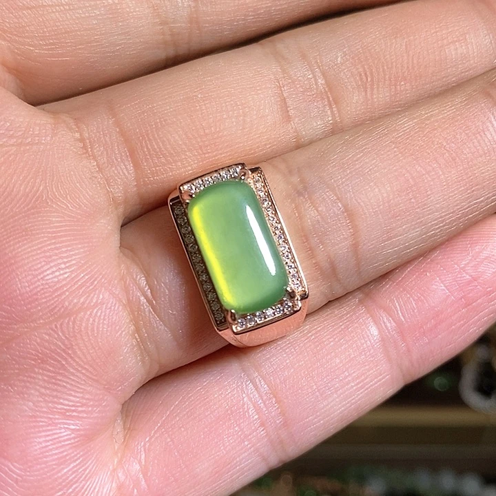 【闪购商品】银S925镶嵌戒指和田玉（碧玉）