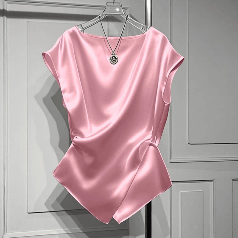 粉色缎面设计感背心女夏季新款百搭衬衫今年流行爆款超好看上衣服