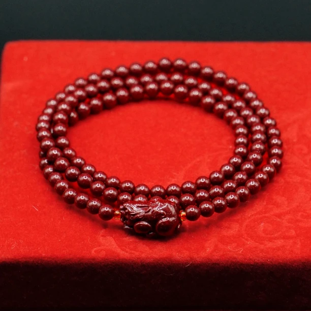 含辰砂工艺品高含量朱砂手串4mm三圈貔貅紫金砂本命年情侣手链