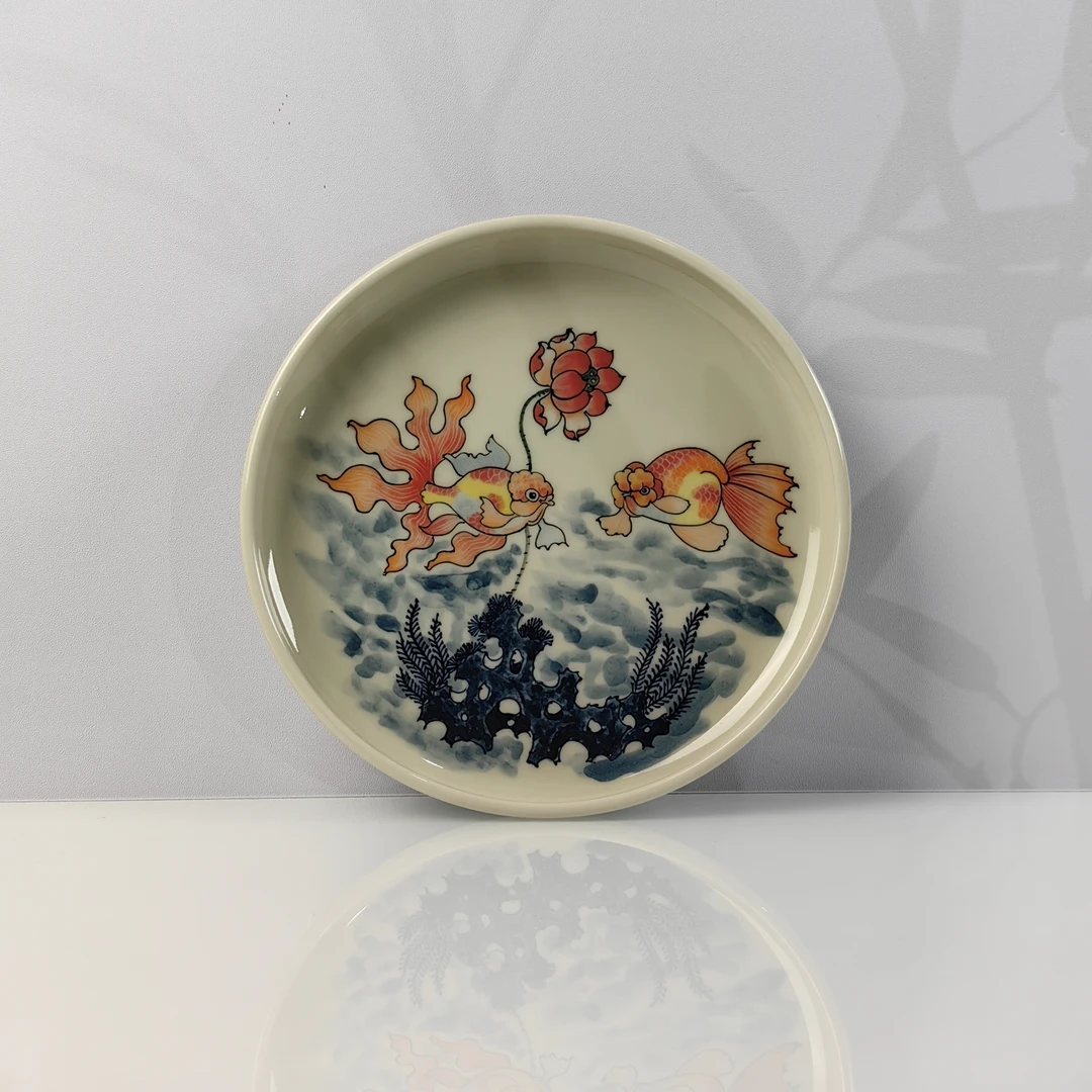 觅纤 手绘荷花鱼壶承-18厘米  MQ202