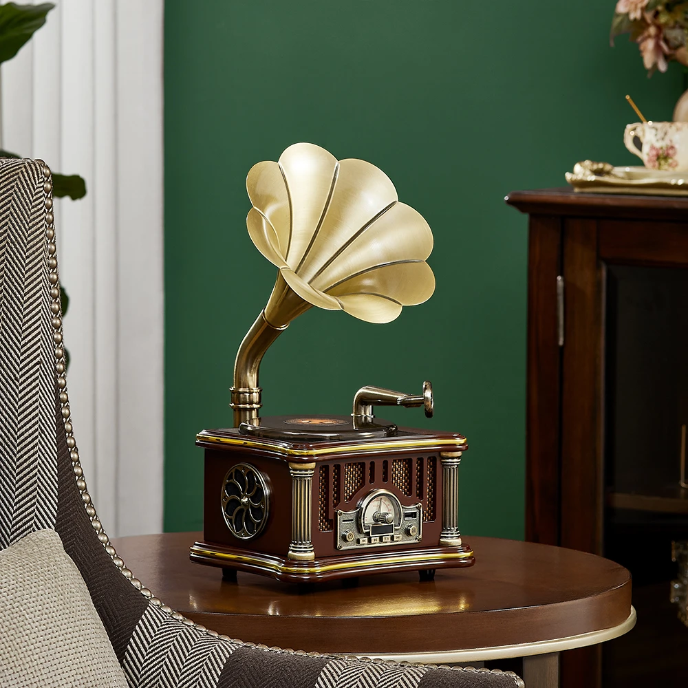 复古留声机摆件升级充电款大喇叭音响节日送礼品台面摆件创意礼品