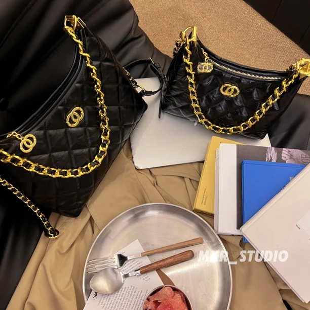 【黑金舞会】小香风链条腋下包2025秋新款时尚百搭单肩包hobo托特包