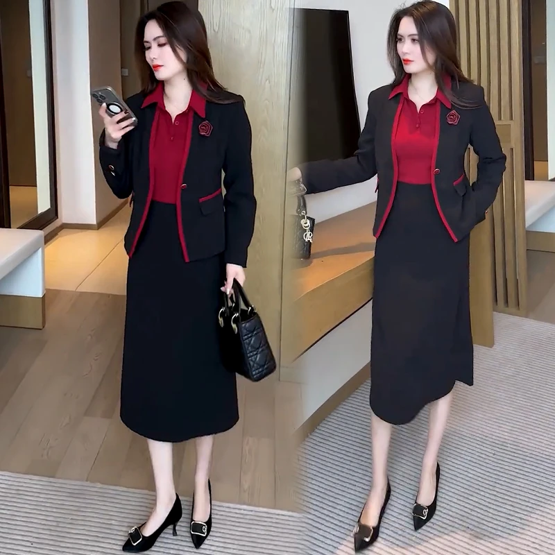 时尚套装裙女2025春秋新款洋气减龄气质显瘦连衣裙阔腿裤两件套潮