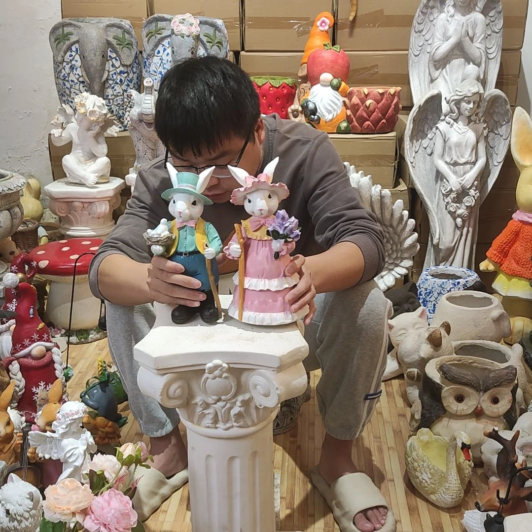 合成树脂马卡龙兔子一对摆件