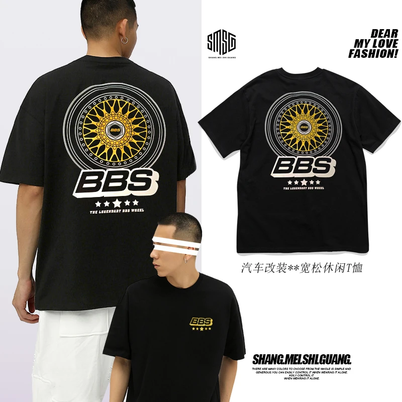烫金轮毂BBS改装印花个性夏季新品纯棉透气休闲圆领男装短袖 t恤