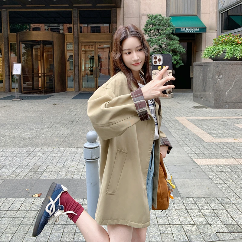 高端大气上档次小个子格子拼接风衣女中长2025春秋新款流行外套潮
