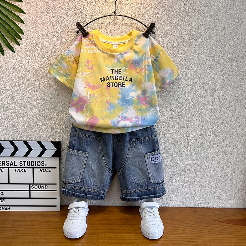 童装男童儿童套装2025新款夏帅气时髦扎染小孩衣服超好看宝宝夏装