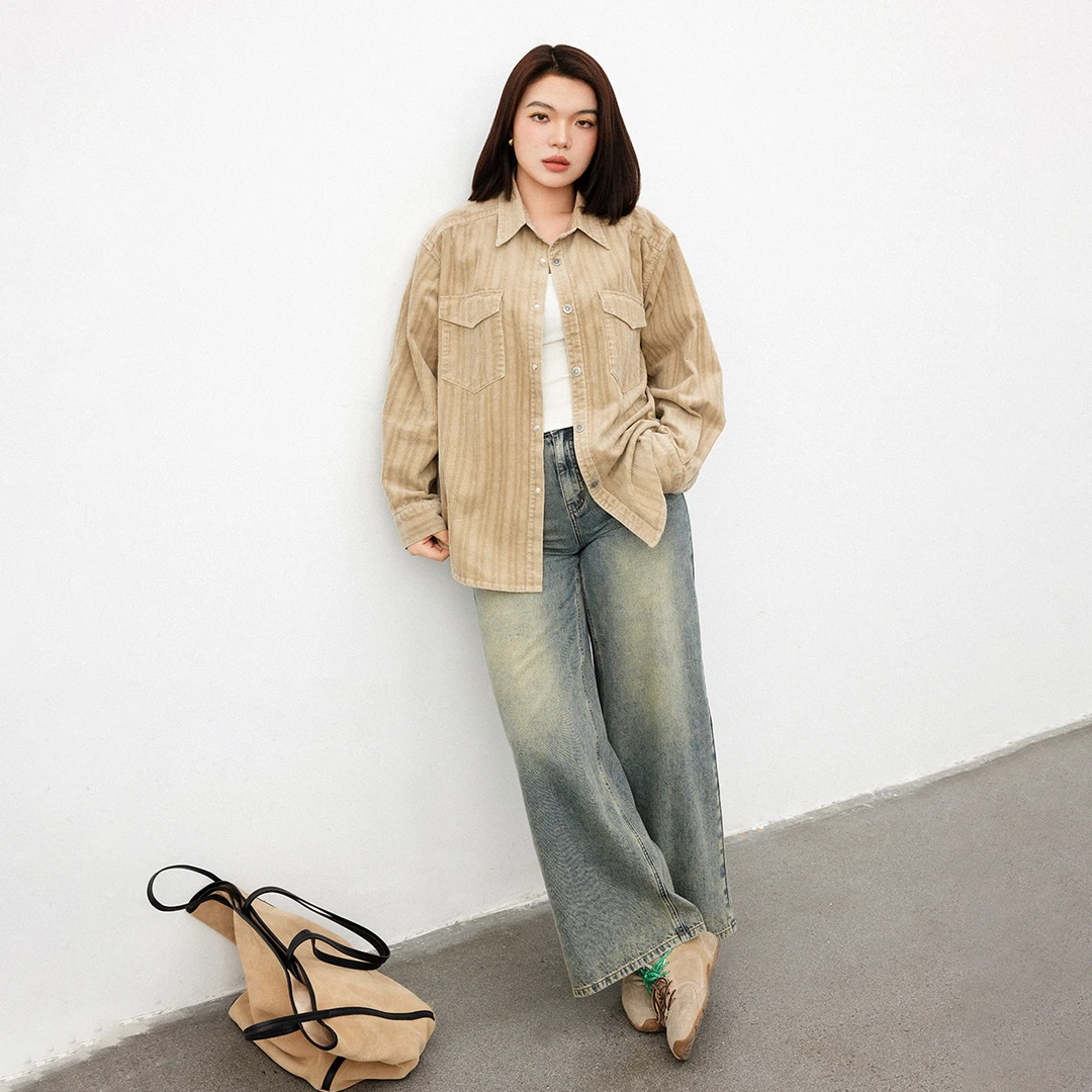 【折扣款】PLUSMALL 大长腿offer 重工中高腰直筒牛仔裤PPPP2411028