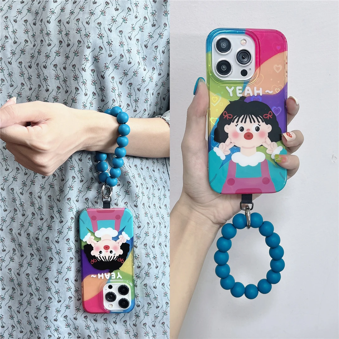 卡通可爱比耶嘟嘴女孩适用苹果17串珠16圆环iphone15pro手机壳14