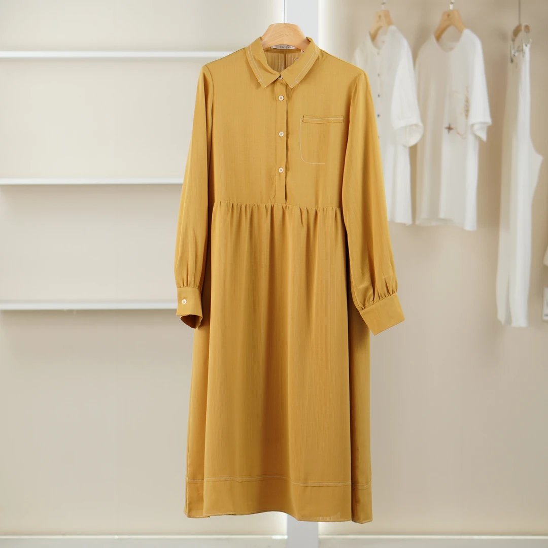 麦迪尚品【unbl】5090540 春季时尚衬衫式绑带连衣裙品牌女装