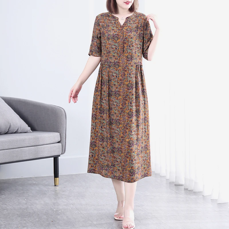 【韩穆定制】KA235533夏季2023大码碎花新款妈妈装时尚气质连衣裙