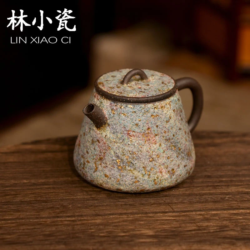 林小瓷高越岩矿七彩大石瓢茶壶手作日式泡茶壶茶具宝石入釉茶壶