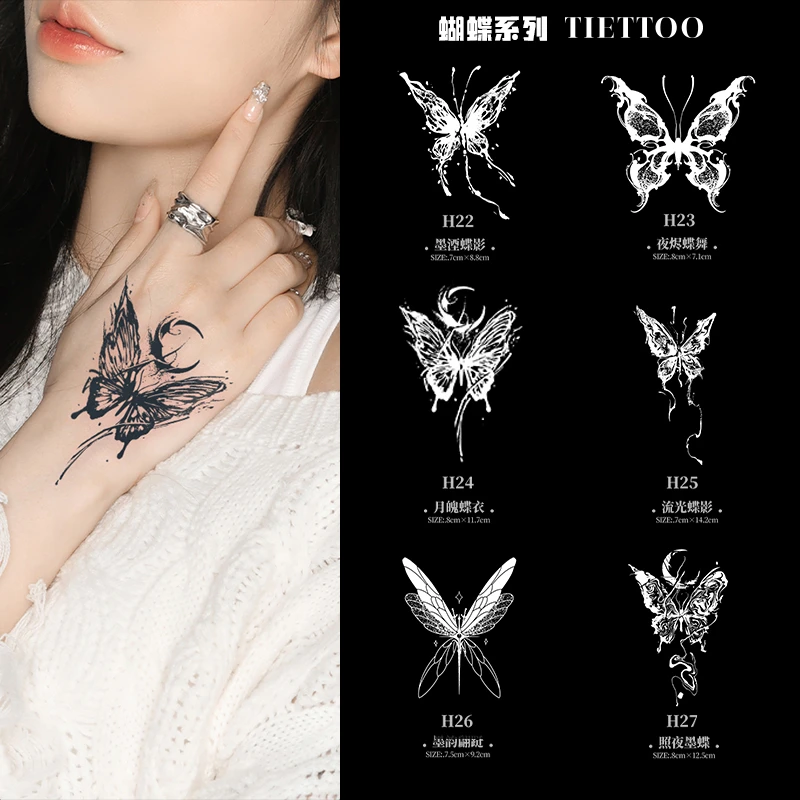爆款蝴蝶纹身贴纸女款草本半永久防水持久刺青逼真手臂锁骨不反光