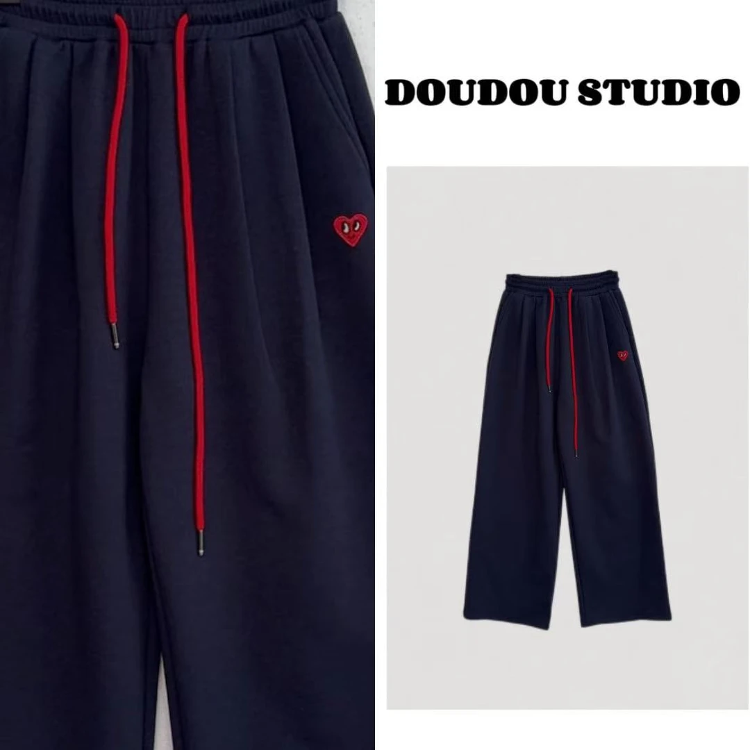 【兜兜】小爱心 秋季新款刺绣抽绳简约设计休闲卫裤长裤 211705