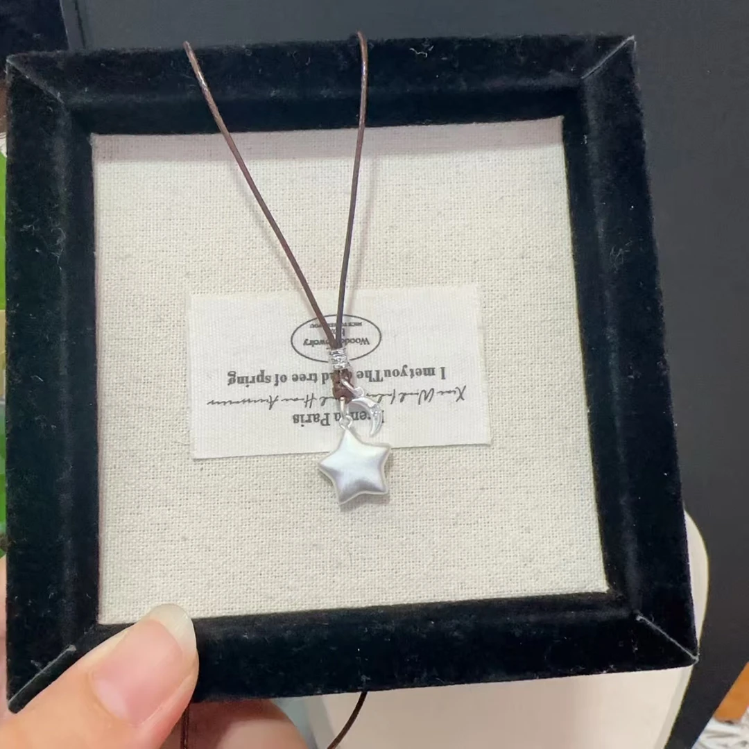 吊坠足银 足银999星星月亮套链女小清新小众实心设计感高级送女友