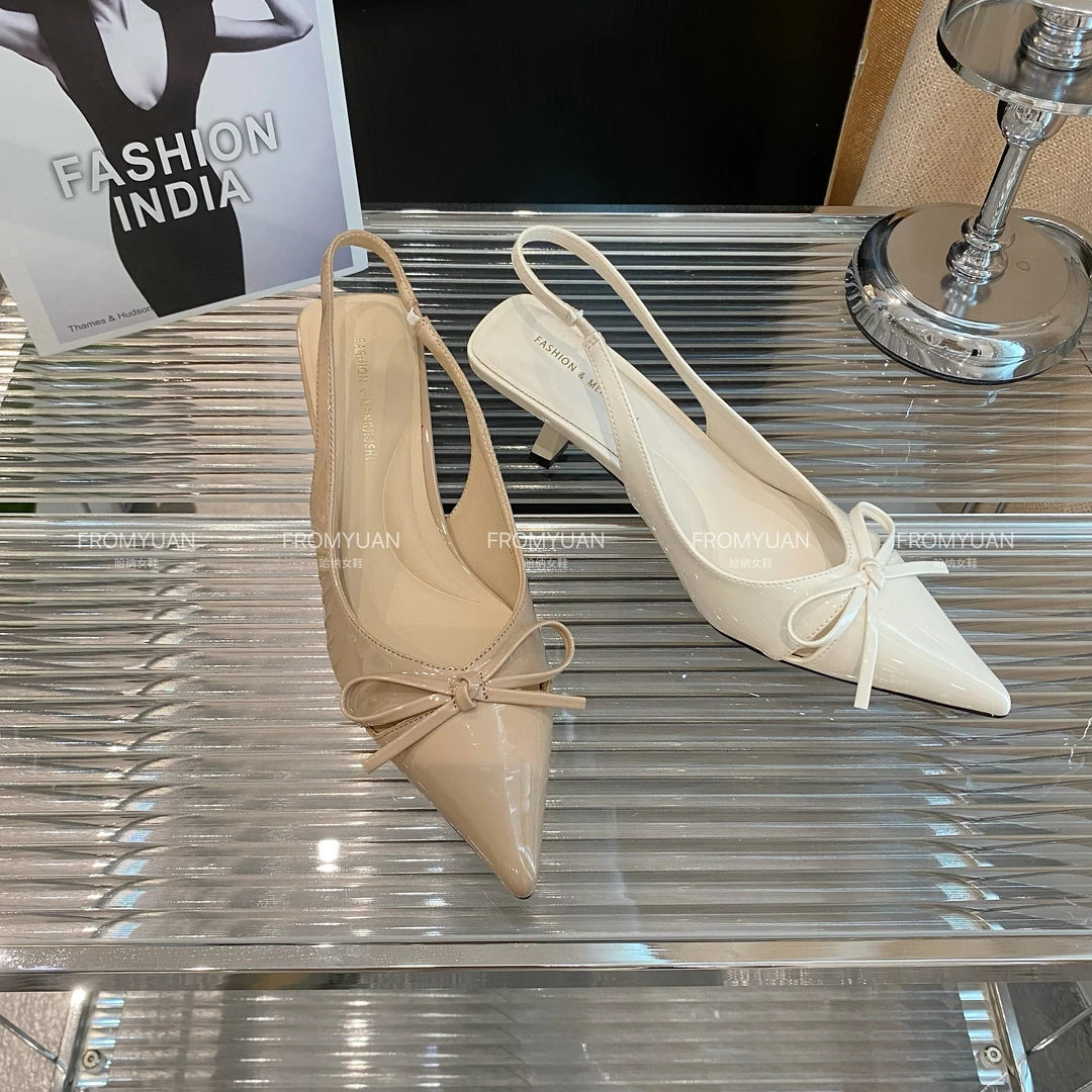 【4cm跟】H1851蝴蝶结尖头高跟法式包头时装凉鞋性感时尚细跟