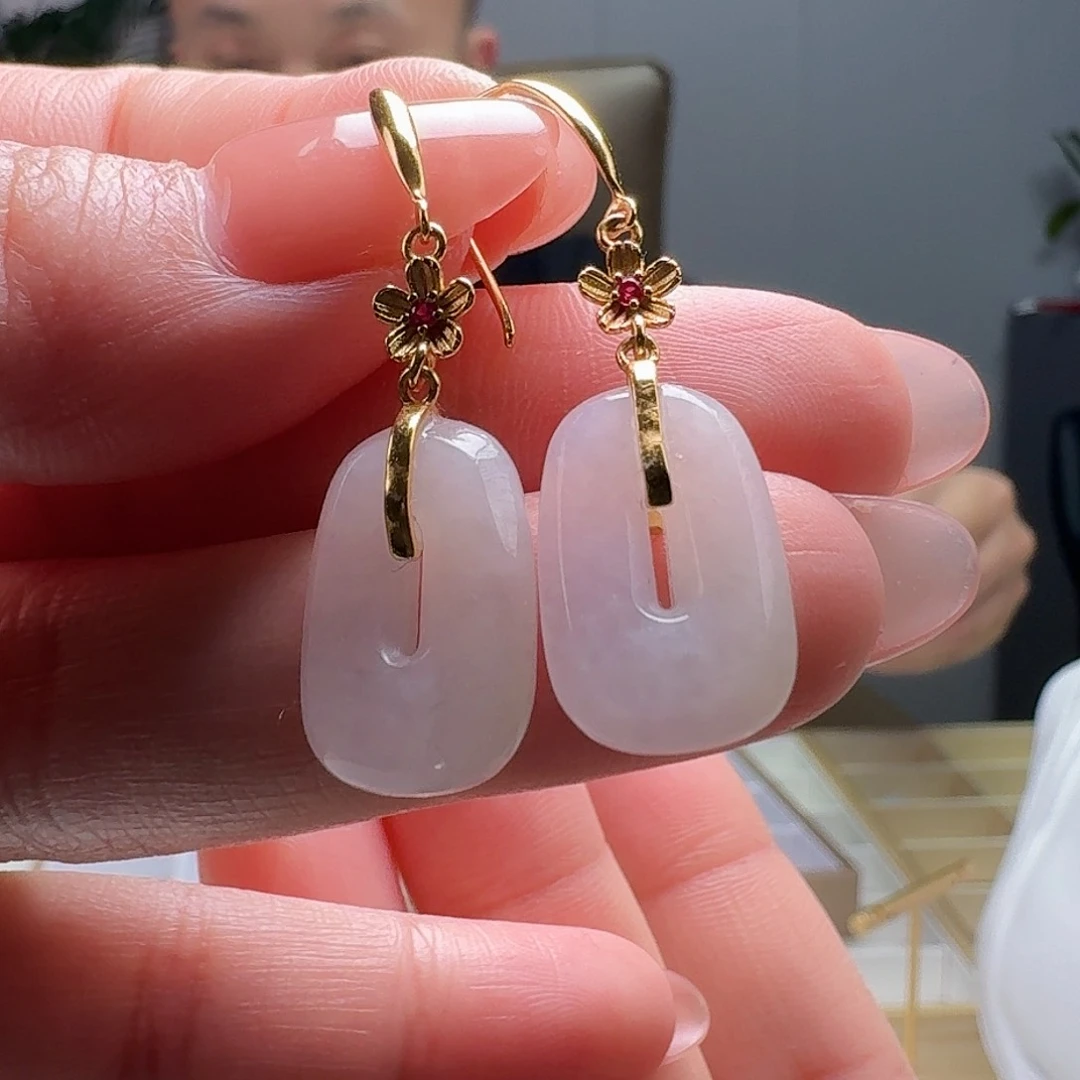 翡翠耳饰银S925镶嵌天然