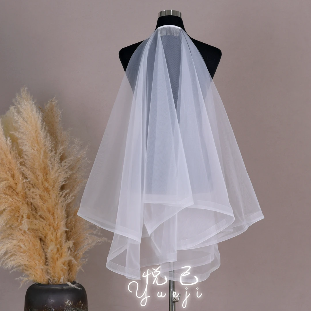 悦己新娘头纱弹力网边仙女风轻盈简约浪漫领证双层求婚婚礼配饰69