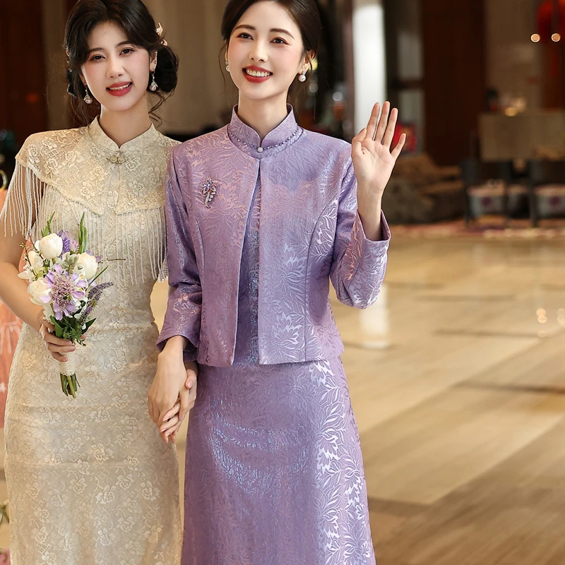 结婚礼喜婆婆装2026新款旗袍两件套装小个子妈妈婚宴礼服平时可穿