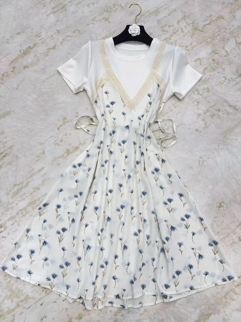 『纯白茉莉』有口袋2025夏季新款气质显白假两件连衣裙