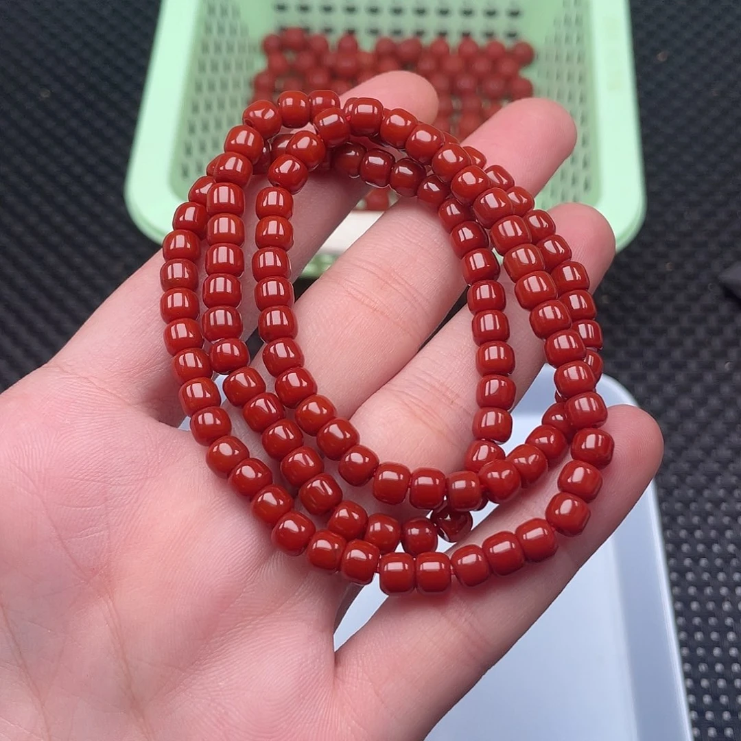 南红玛瑙未镶嵌6mm柿子红直切老型三圈