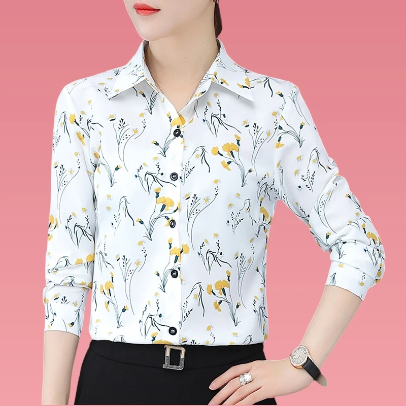 雪纺衬衫女长袖印花2025春秋新款花衬衣韩版修身洋气雪纺衫百搭
