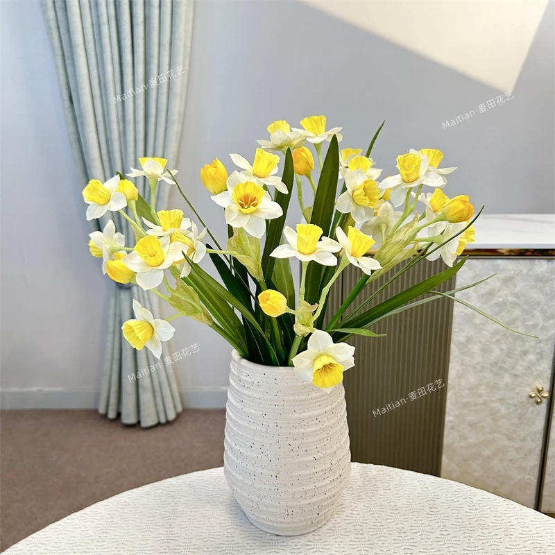 高档手感水仙仿真花家居装饰绢花假花客厅电视柜餐桌飘窗摆放花艺