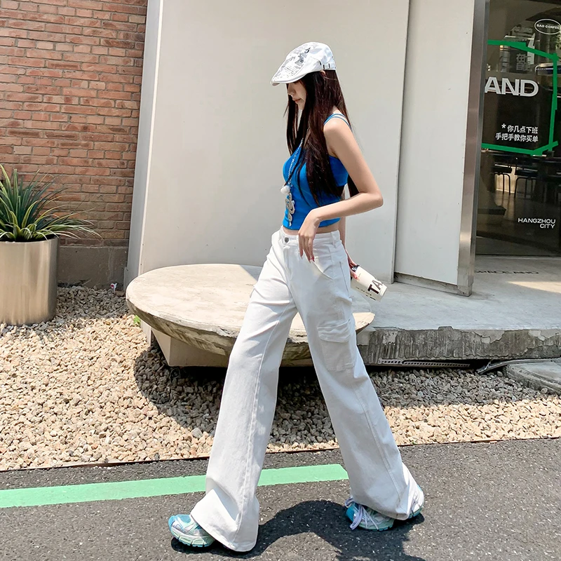 2025夏装清凉白色低腰微喇叭牛仔裤女年春季新款弹力工装不贴腿百