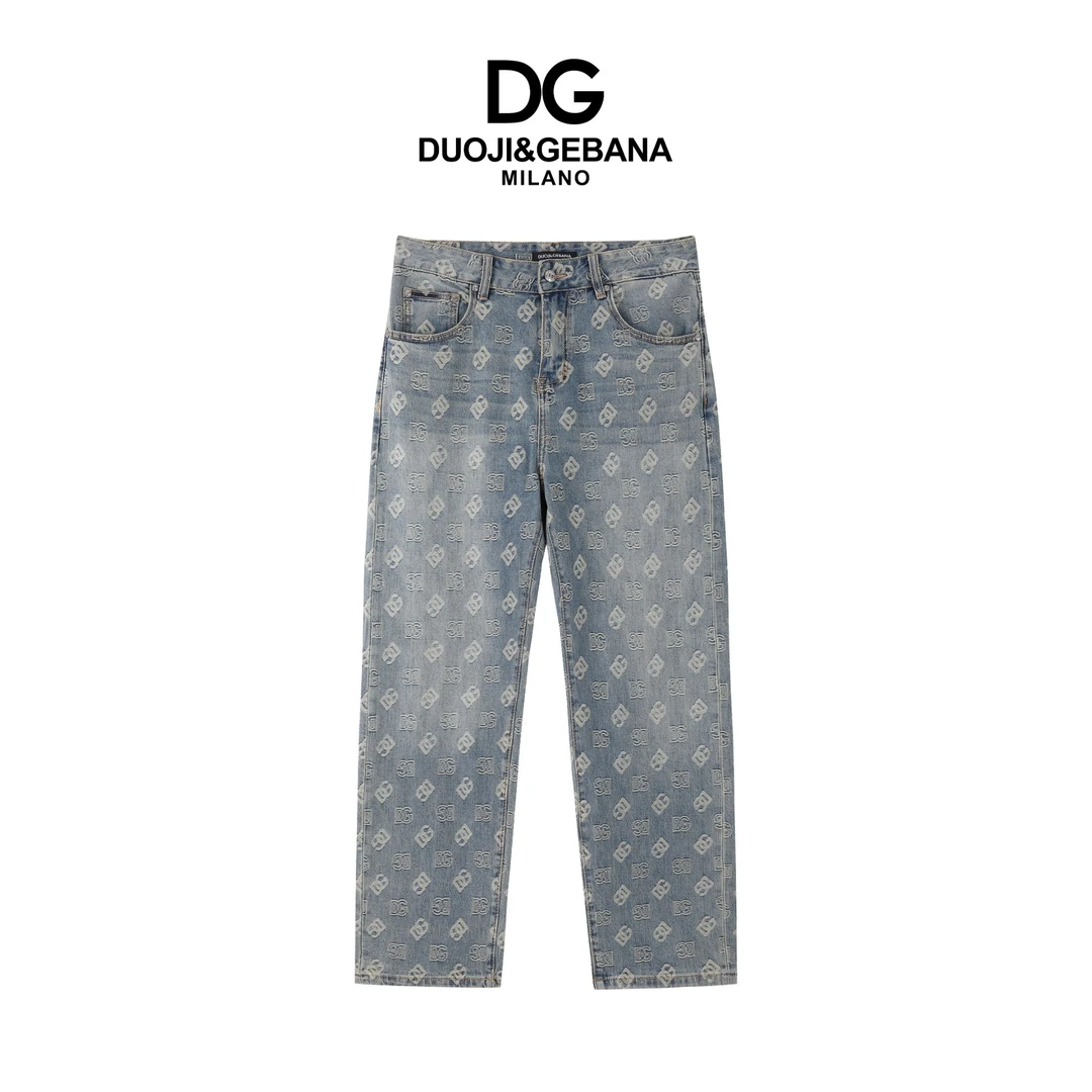 DUOJI&GEBANA/多基戈巴拿磨边提花英伦水洗原色牛仔裤-DG2501K172